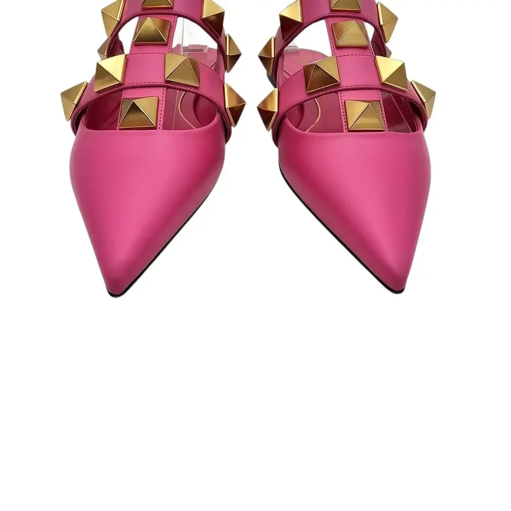 Valentino Garavani Roman Stud Flat Cage Sandal Pink Gold Size 38.5 US 8.5